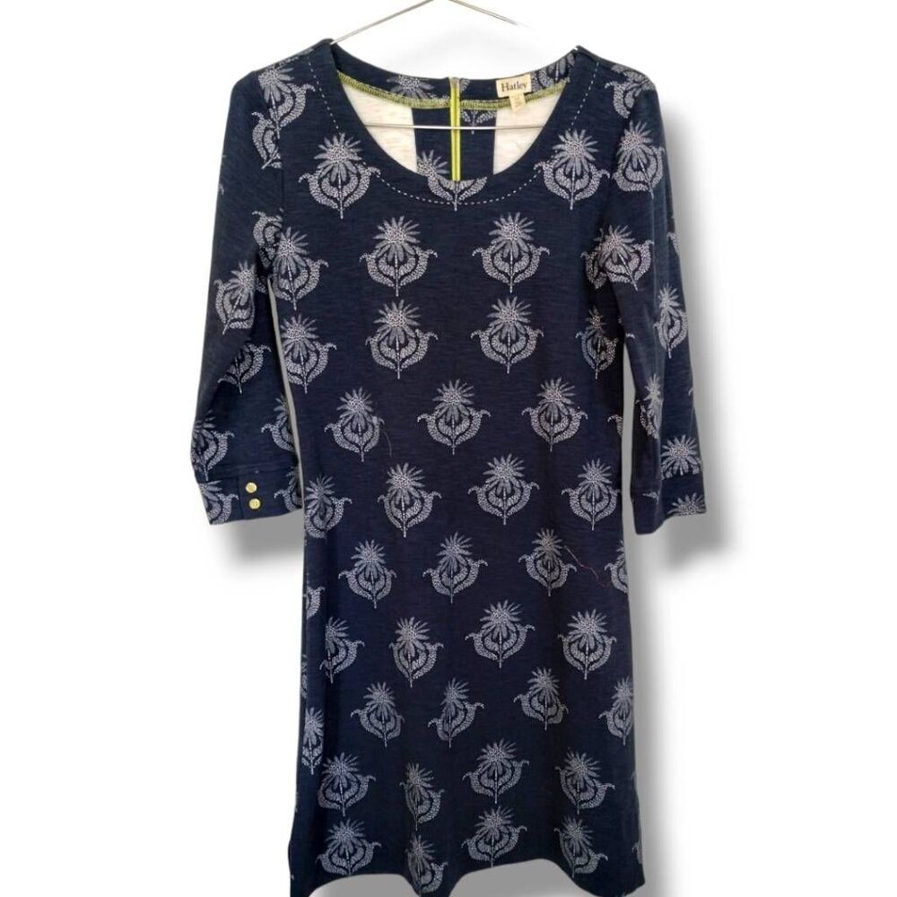 Hatley Womens Dress Sz Small‎ Navy Cotton Knit Fit Flare Back Zip Preppy Classic